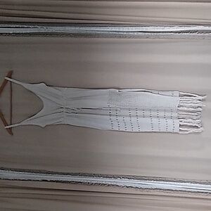 NWOT Tan Cream Crochet Beach Dress Cover-up Fringe